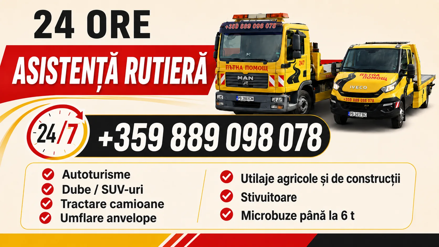 Lista de servicii — asistență rutieră, tractări, ajutor pe drum